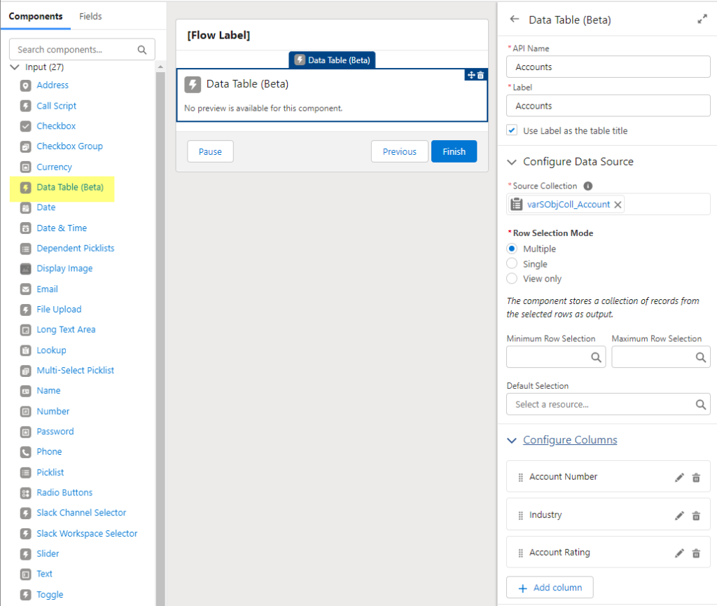 Datatable in Flow (native)